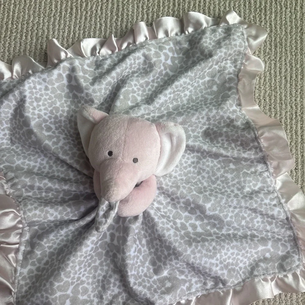 Carter's Leopard Pink Elephant Security Blanket Ruffled Satin Baby 14